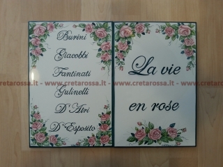 cod.art: nc29 - Mattonella in ceramica cm 20x30 con rose e scritta personalizzata. 